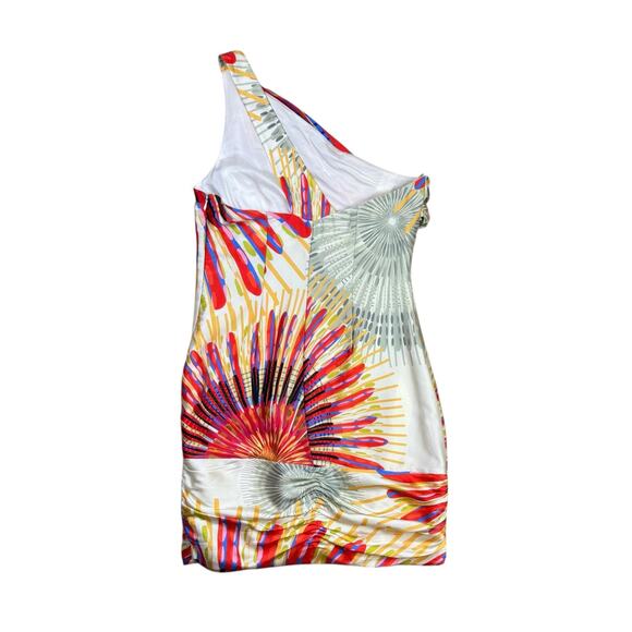 J. Hoaglund Starburst Multicolor Satin Silk One Shoulder Mini Cocktail Dress - Picture 9 of 12
